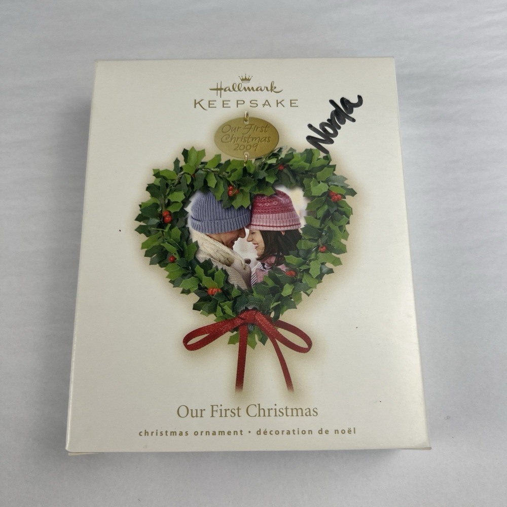 Hallmark 2009 Our First Christmas Photo Holder Holly Heart Ornament